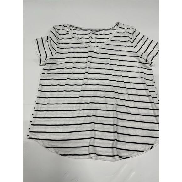 Green Envelope Tops - Green Envelope Los Angeles Black/White Striped Top L Short Sleeve